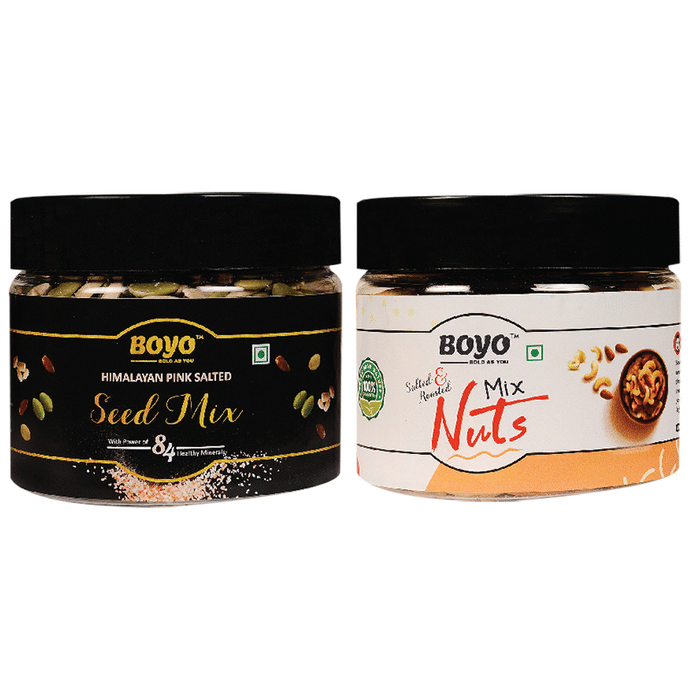 Boyo Combo Pack of Himalayan Pink Salted Seed Mix (250gm) & Mix Nuts (200gm)