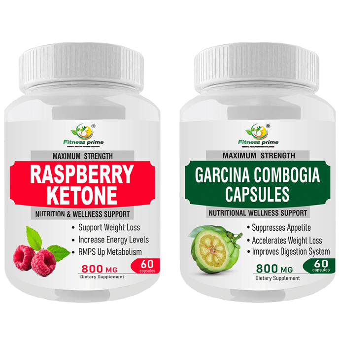 Fitness Prime Combo Pack of Maximum Strength Raspberry Ketone Nutrition & Wellness Support Capsule & Maximum Strength Garcina Combogia Nutritional Wellness Support 800mg Capsule (60 Each)