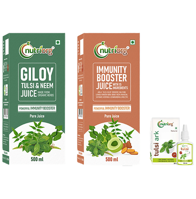 Nutriorg Immunity Booster Kit (Giloy Tulsi Neem Juice & Immunity Booster Juice 500ml Each, Tulsi Ark 30ml)