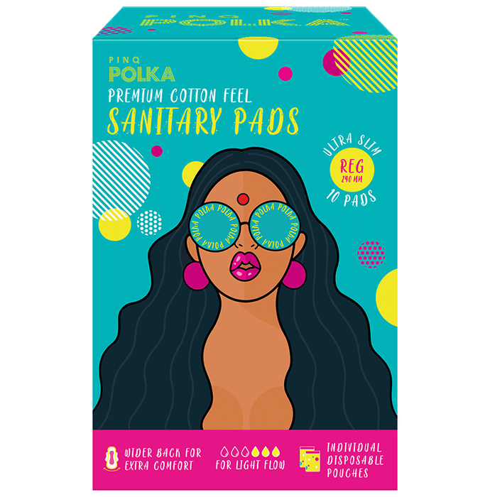 PINQ Polka Premium Cotton Feel Sanitary Pads (10 Each) Regular