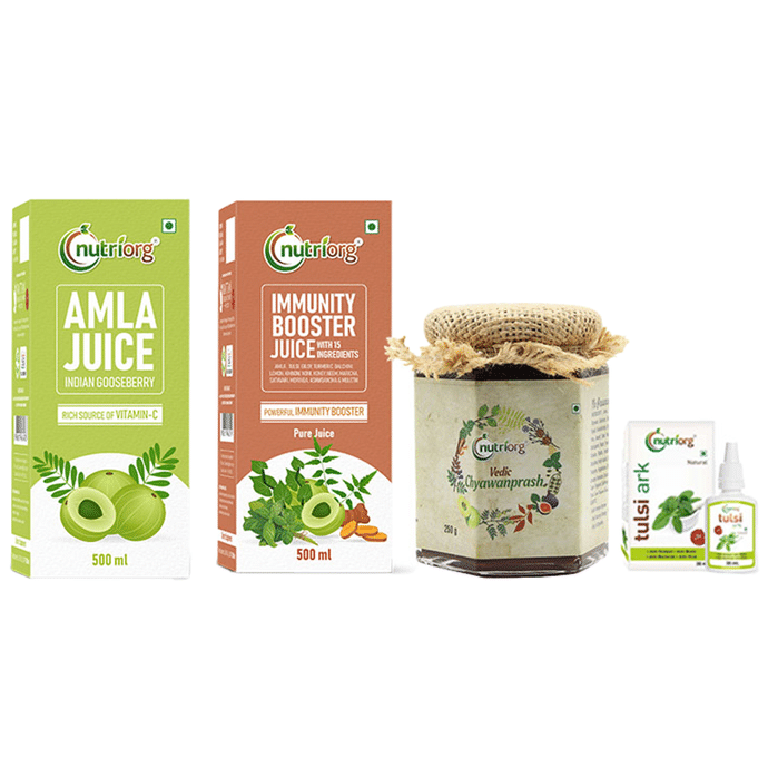 Nutriorg Immunity Booster Kit ( Amla Juice & Immunity Booster Juice 500ml Each, Tulsi Ark 30ml and Vedic Chyawanprash 250gm)