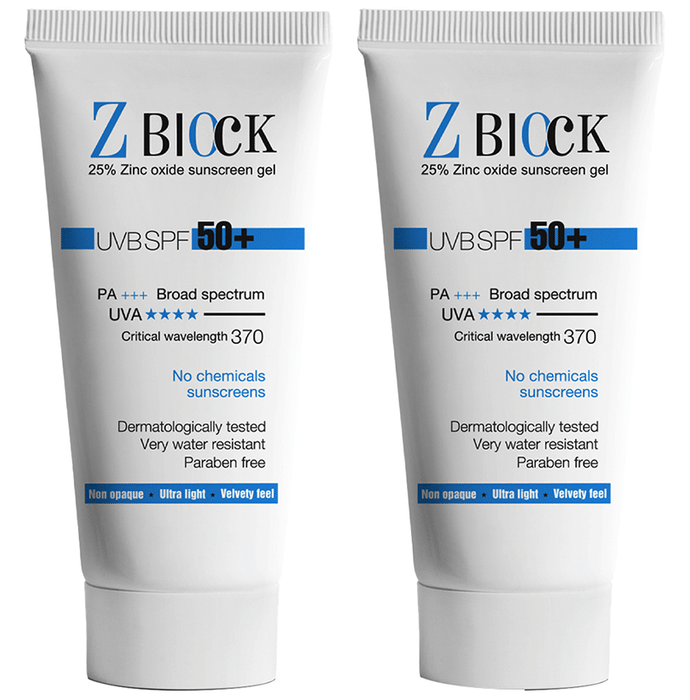 Z Block 25% Zinc Oxide Sunscreen Gel (50ml Each) SPF 50+