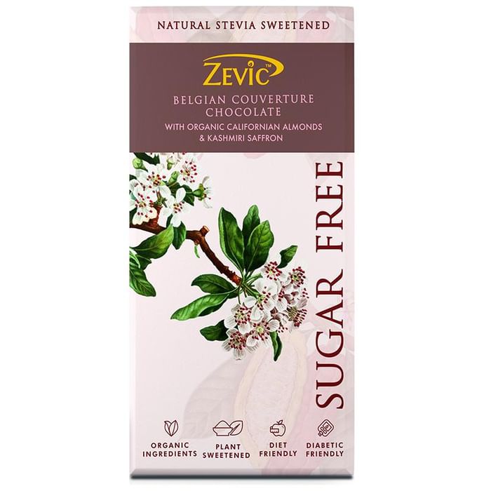 Zevic Sugar Free Belgian Couverture Chocolate with Organic Californian Almonds and Kashmiri Saffron