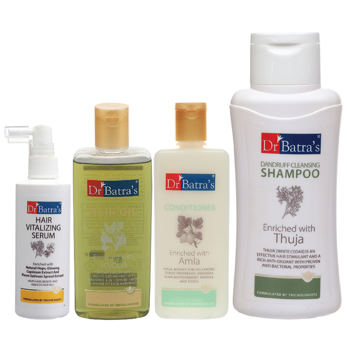 Dr Batra's Combo Pack of Hair Vitalizing Serum 125ml, Hair Oil 200ml, Conditioner 200ml and Dandruff Cleansing Shampoo 500ml