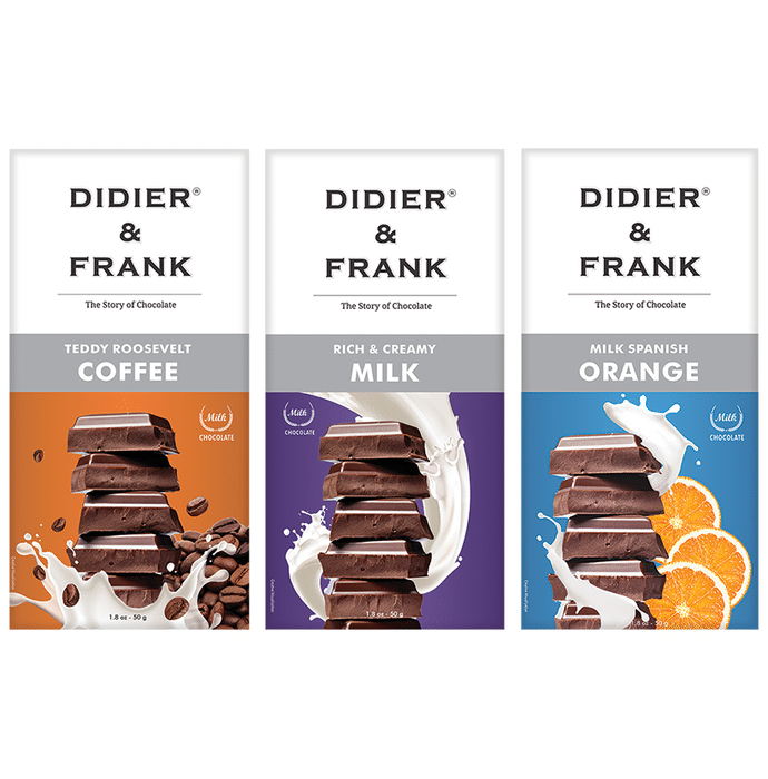 Didier & Frank Rich & Creamy Milk, Teddy Roosevelt Coffee & Milk Spanish Orange Chocolate (50gm Each)