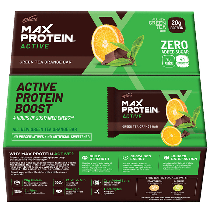 RiteBite Max Protein Active Green Tea Orange Bar