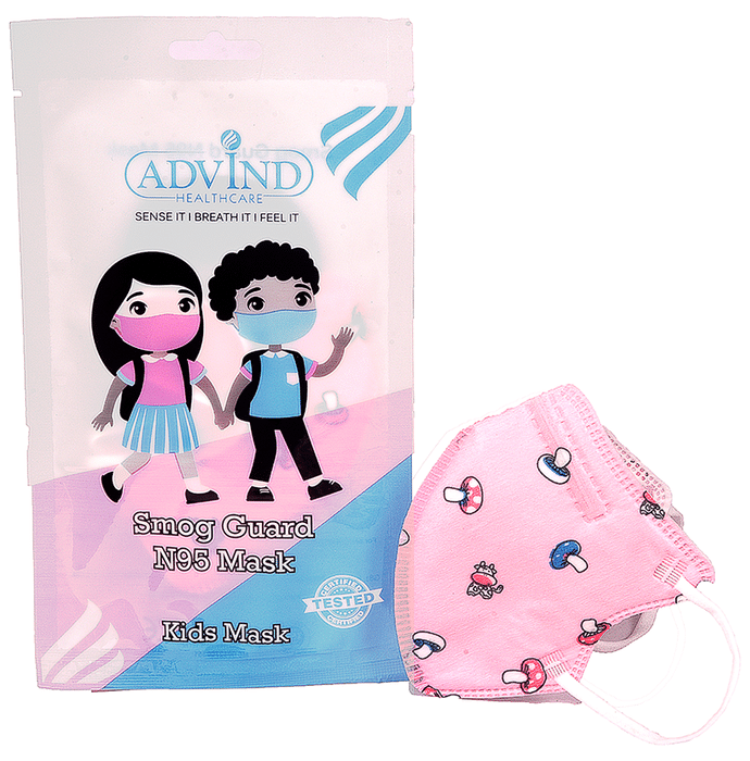 Advind Healthcare Smog Guard N95 Kids Mask without Valve for 4-12 Years Pink Mushroom Design