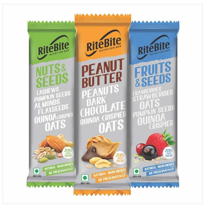 RiteBite Combo Pack of Nutrition Bar Nuts & Seeds, Peanut Butte and Fruits & Seeds (4 Each)