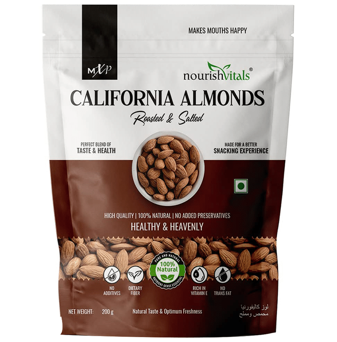 NourishVitals California Almonds (200gm Each) Roasted & Salted
