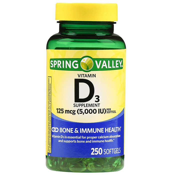 Spring Valley Vitamin D3 125mcg (5000IU) Softgel