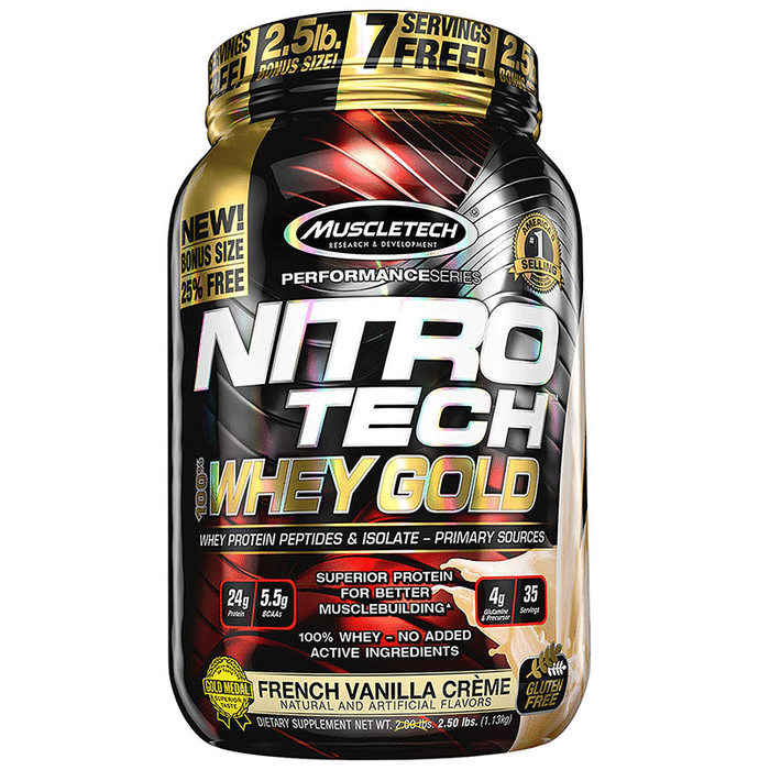 Muscletech Performance Series Nitro Tech 100% Whey Gold Whey Protein Peptides & Isolate French Vanilla Creme