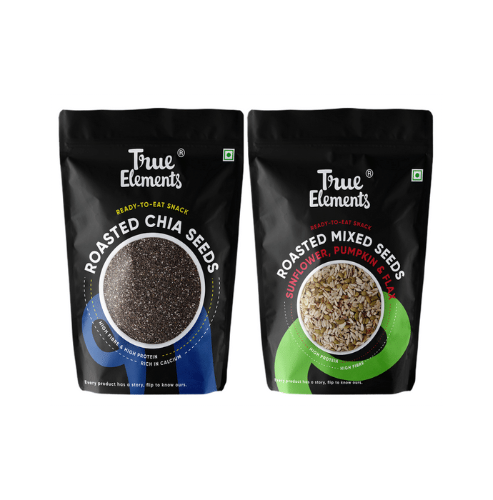 True Elements Combo Pack of Roasted Chia Seeds and Roasted Sunflower Pumpkin and Flax Seeds (125gm Each)