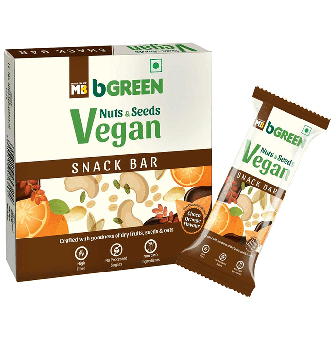 MuscleBlaze bGreen Nuts & Seeds Vegan Snack Bar (40gm Each) Choco Orange