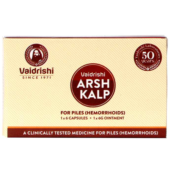 Vaidrishi Arsh Kalp Kit for Piles (1 Strip of 6 Capsule & 1 Tube of 6gm Ointment)