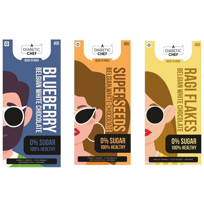A Diabetic Chef Blueberry, Super Seeds & Ragi Flakes Belgian White Chocolate (40gm Each)