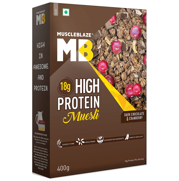 MuscleBlaze MB 18g High Protein Muesli Dark Chocolate & Cranberry