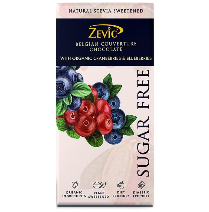 Zevic Sugar Free Belgian Couverture Chocolate with Organic Cranberries and Blueberries