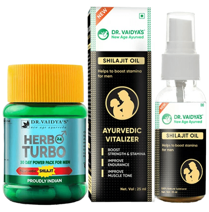 Dr. Vaidya's Combo Pack of Herbo 24 Turbo Capsule 30 and Shilajit Oil 25ml