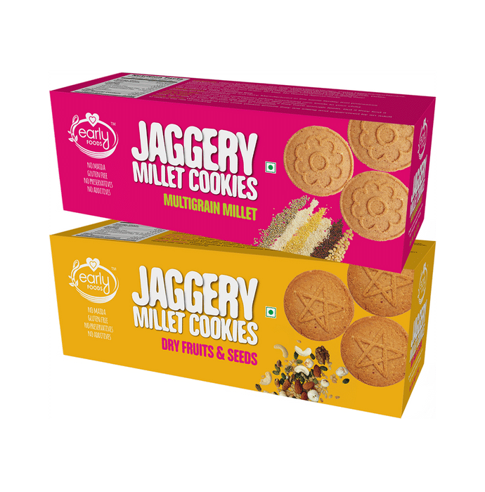 Early Foods Combo Pack of Jaggery Millet Cookies Multigrain Millet and Jaggery Millet Cookies Dry Fruits & Seeds (150gm Each)