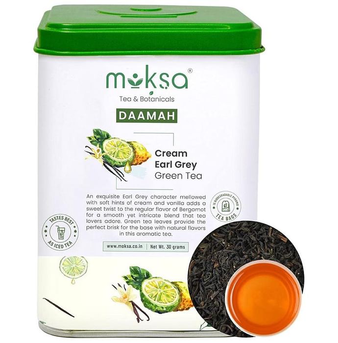 Moksa Tea & Botanicals Daamah Cream Earl Grey Green Tea Biodegradable Pyramid Tea Bag (30gm Each) Tea Bag