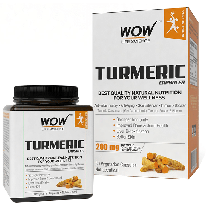 WOW Life Science Turmeric 200mg Vegetarian Capsules