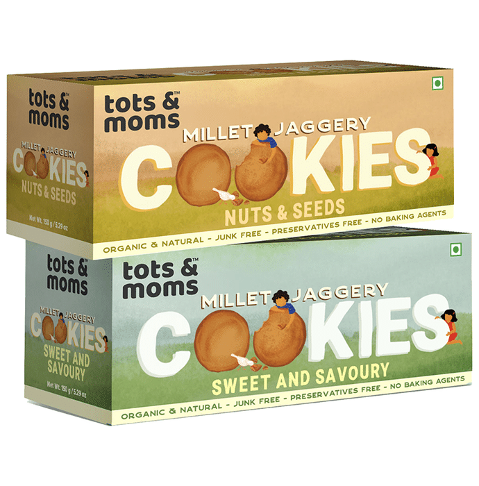 Tots and Moms Millet Jaggery Cookies (150gm Each) Nuts & Seeds and Sweet & Savory
