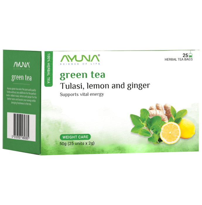 Ayuna Green Tea Bag(2gm Each) Bag(2gm Each) Tulasi, Lemon and ginger