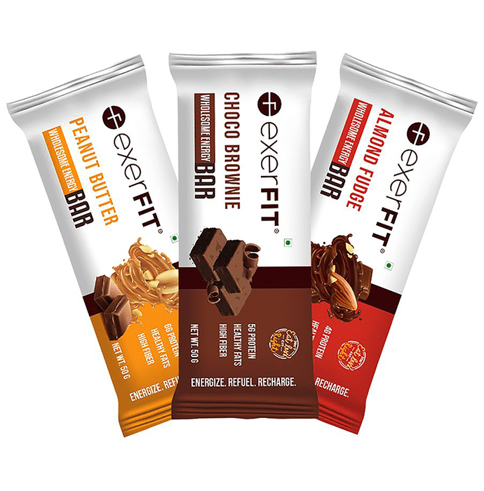 Exerfit Wholesome Energy Bar Peanut Butter, Choco Browni & Almond Fudge