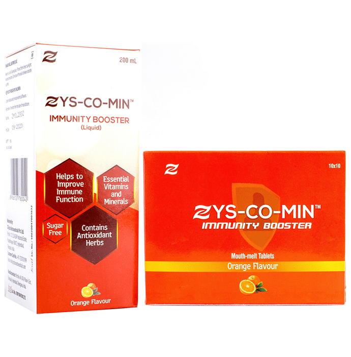 Zys-Co-Min Combo Pack of Immunity Booster Liquid 200ml & Immunity Booster Mouth-Melt 100 Tablet Orange