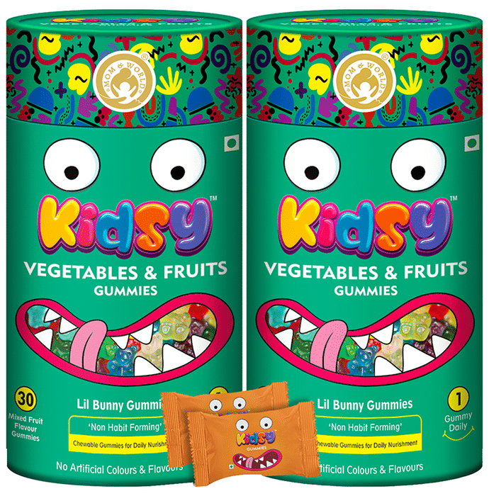 Mom & World Kidsy Vegetables & Fruits Gummies (30 Each) Mix Fruit Flavour