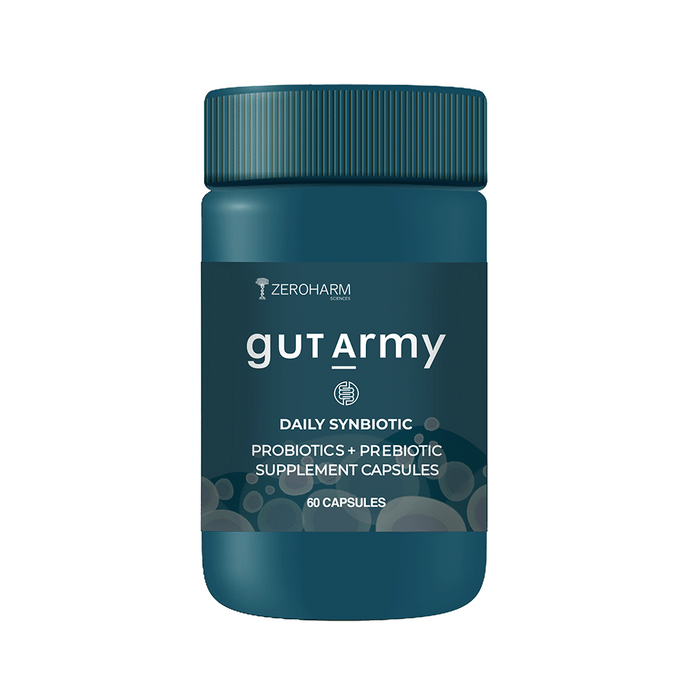 Zeroharm Sciences Gut Army Prebiotic & Probiotic Capsule with 25 Strains & 100 Billion CFU for Gut Cleanser, Digestion, Acidity Relief and Bloating