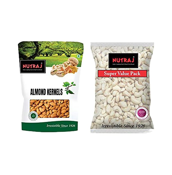 Combo Pack of Nutraj Almond Kernels 450gm and Nutraj W450 Cashews Super Value Pack 400gm