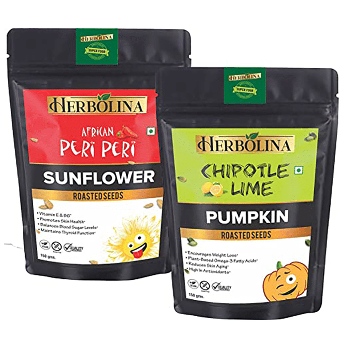 Herbolina Pumpkin & Sunflower Roasted Seeds (150gm Each) African Peri Peri & Chipotle Lime