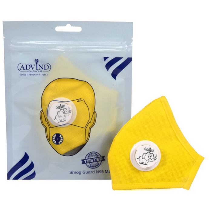 Advind Healthcare Smog Guard N95 Kids Mask with One Valve Small 6-10 Years Yellow