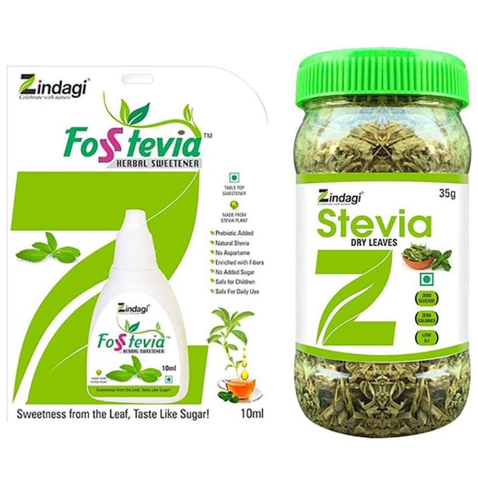 Zindagi Combo Pack of Stevia Liquid (10ml) & Stevia Dry Leaves (35gm)