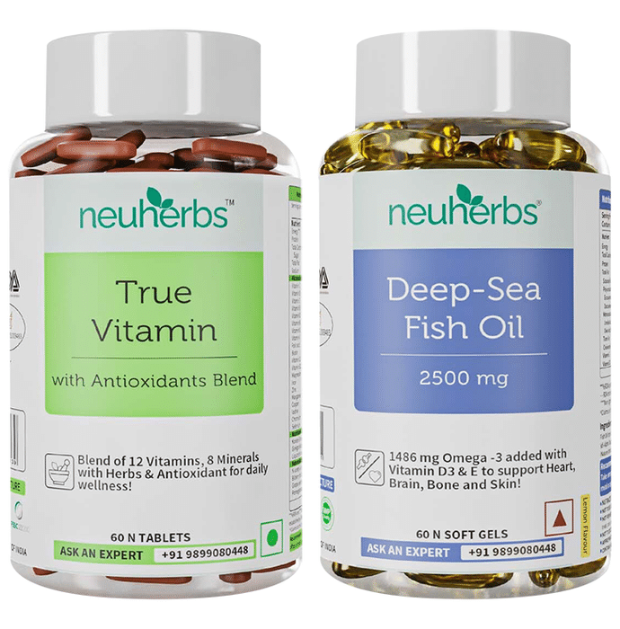 Neuherbs Combo Pack of Deep-Sea Fish Oil 2500mg 60 Softgels & True Vitamin with Iodine 60 Tablet