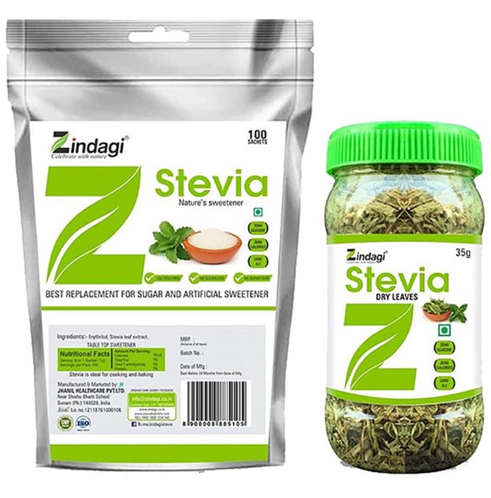 Zindagi Combo Pack of Stevia Leaves (35gm) & Stevia Sachets (100)