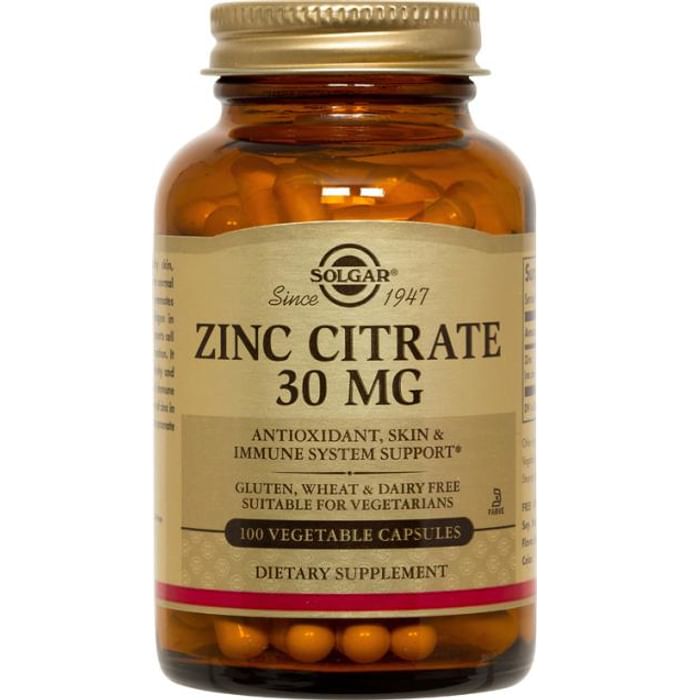 Solgar Zinc Citrate 30mg Vegetable Capsule