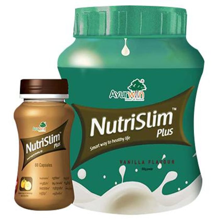 Ayurwin Combo Pack of Nutrislim Plus 60 Capsules & Nutrislim Plus Powder 500gm (Vanilla)