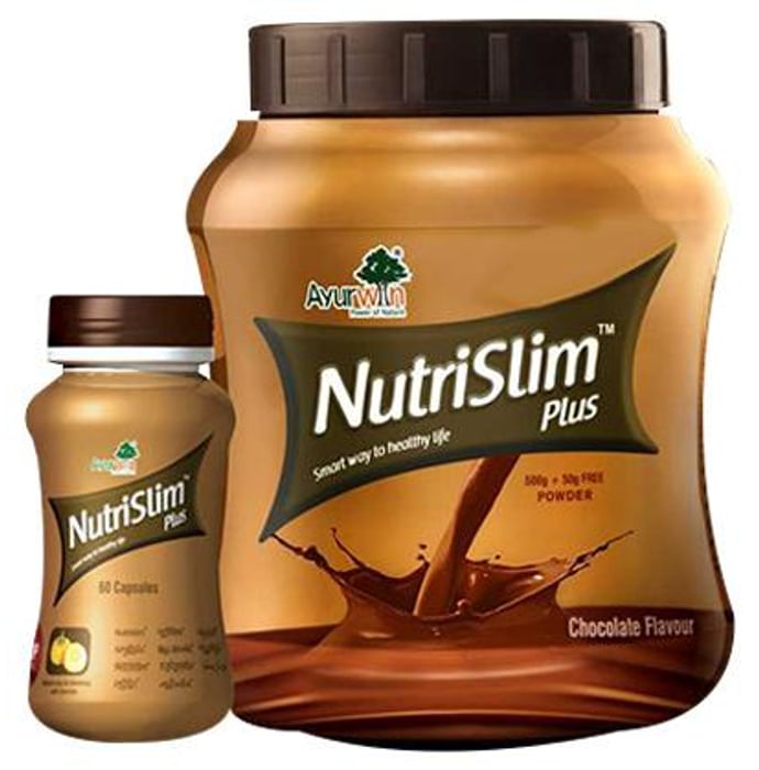 Ayurwin Combo Pack of Nutrislim Plus 60 Capsules and Nutrislim Plus Powder 500gm (Chocolate)