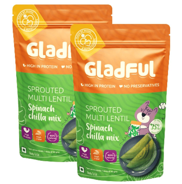 Gladful Sprouted Chilla Mix (200gm Each) Multi Lentil Spinach