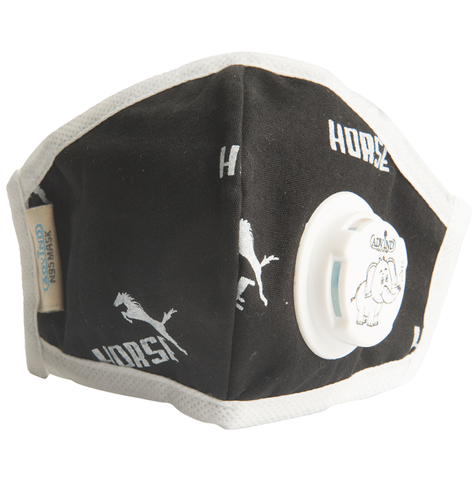 Advind Healthcare Smog Guard N95 Kids Mask with One Valve XS Black Horse Design 3-6 Years