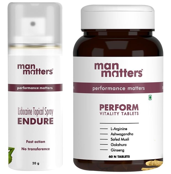 Man Matters Endure Lidocaine Topical Spray 20gm & Perform Vitality 60 Tablet