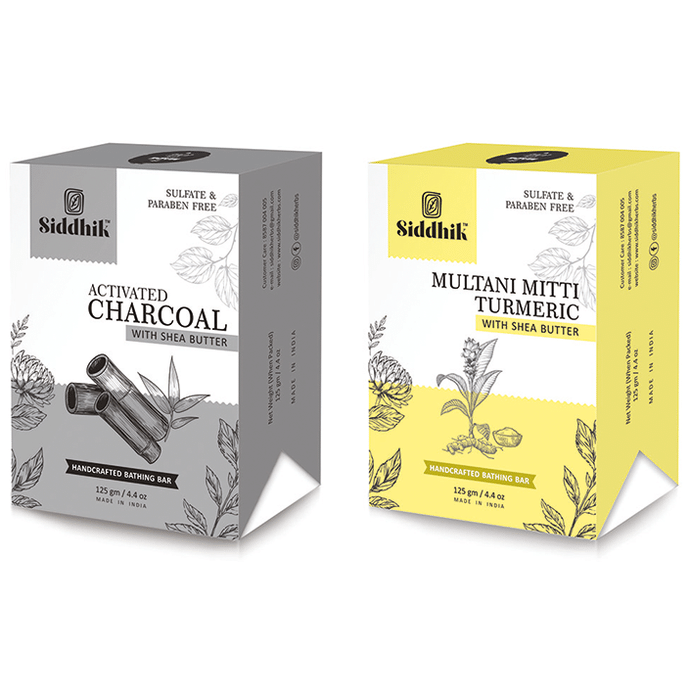 Siddhik Combo Pack of Activated Charcoal And Multani Mitti Turmeric with Shea Butter Soap (125gm Each)