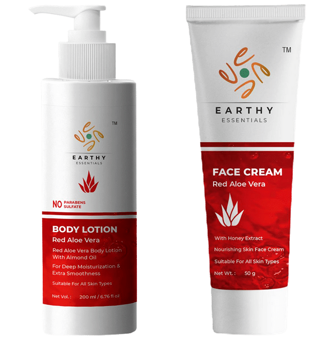 Earthy Essentials Combo Pack of Red Aloe Vera Body Lotion 200ml & Red Aloe Vera Face Cream 50gm