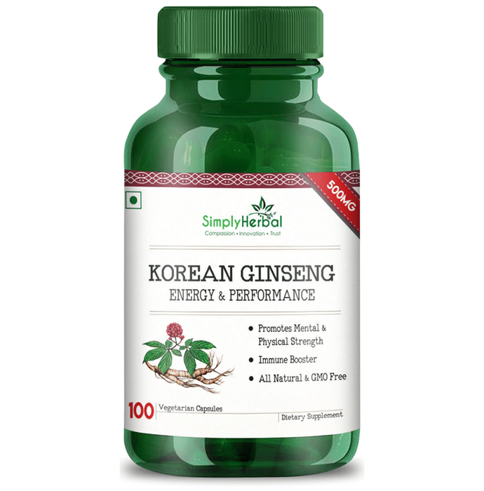 Simply Herbal Korean Ginseng 500mg Vegetarian Capsules