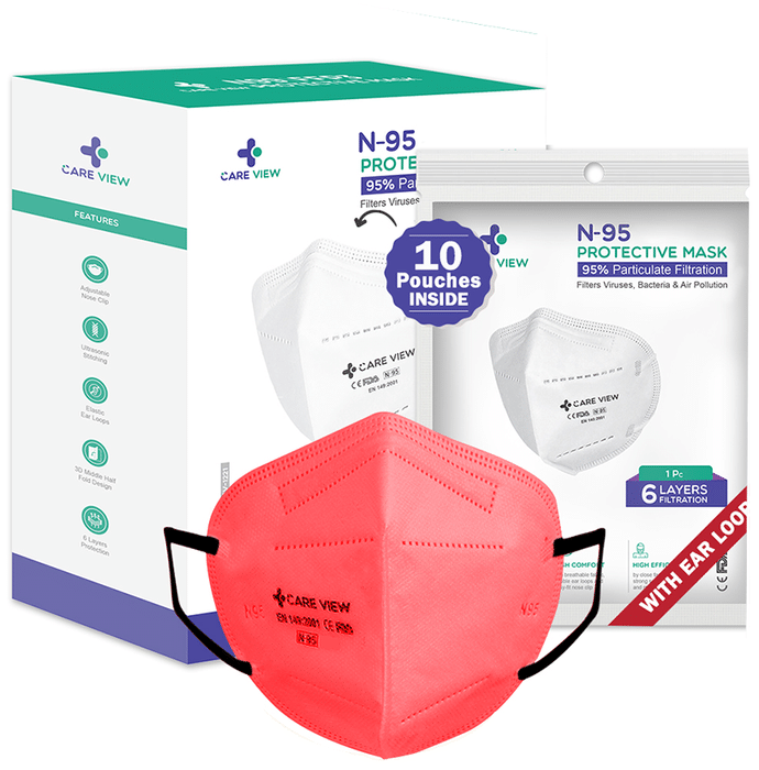 Care View Universal Red CV1221 N95 FFP2 Certified Earloop with 6 Layers Filtration Protective Mask