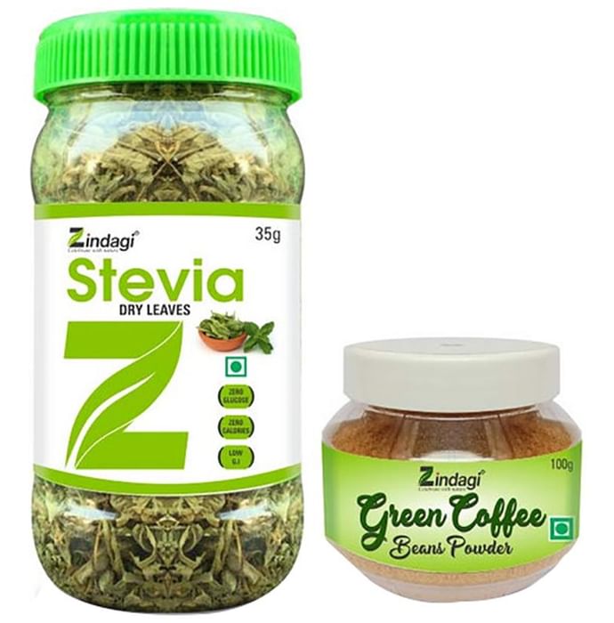 Zindagi Combo Pack of Green Coffee Beans (400gm) & Stevia Dry Leaves (35gm)
