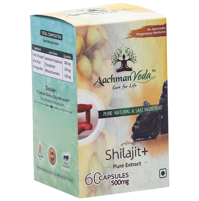 Aachman Veda Shilajit+ Pure Extract Ashwagandha with Safed Musli Capsule (60 Each)