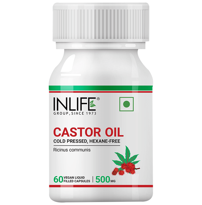 Inlife Castor Oil (Ricinus Communis) 500mg Vegan Liquid Filled Capsule